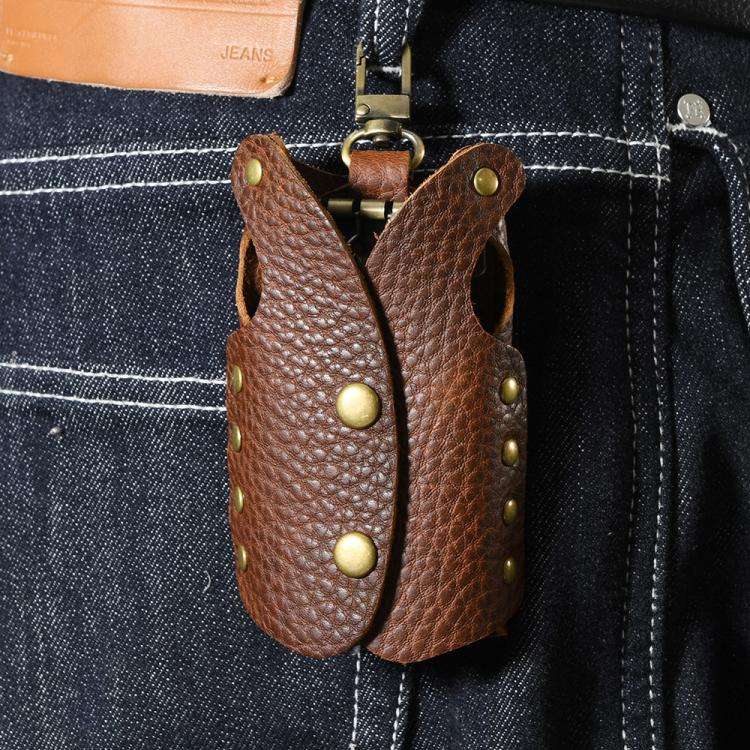 Clothing-Shaped Vintage Pebble Grain Leather Key Holder Keychain With Studded Design (Deep Brown)