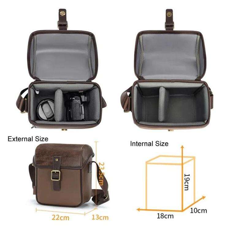 Cwatcun D185 Medium Shoulder Leisure Camera Bag Vintage PU Waterproof Micro SLR Camera Storage Ba...