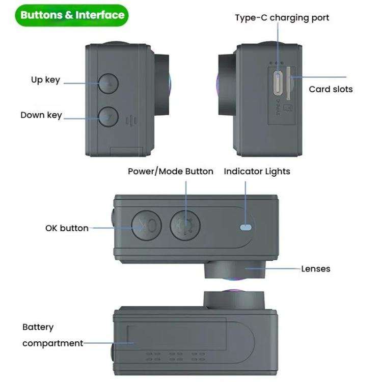 M40TRW With Touch Screen + Remote Control + Microphone 5K Action Camera Anti-Shake Outdoor HD Sho...