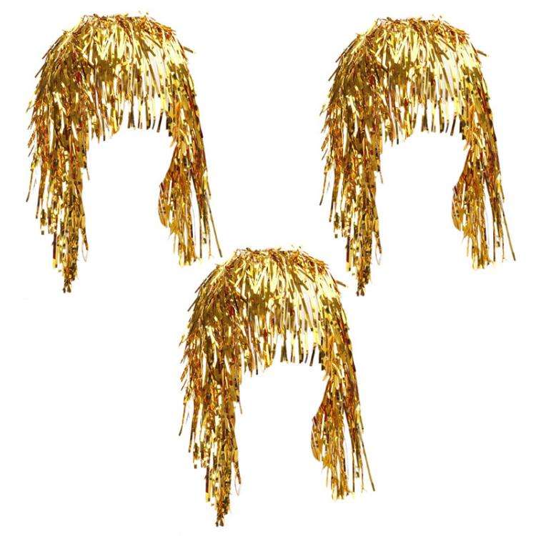 3pcs Cosplay Disco Wigs Foil Tinsel Shiny Party Hats Funny Atmosphere Festive Decoration Performa...