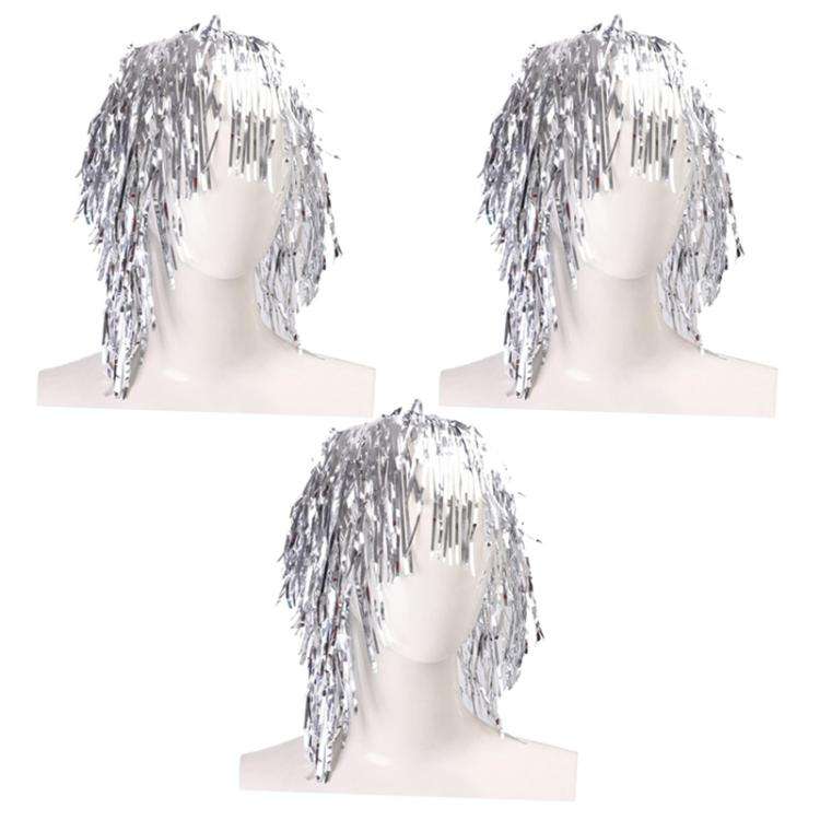 3pcs Cosplay Disco Wigs Foil Tinsel Shiny Party Hats Funny Atmosphere Festive Decoration Performa...