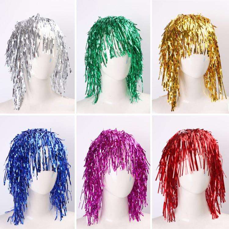 3pcs Cosplay Disco Wigs Foil Tinsel Shiny Party Hats Funny Atmosphere Festive Decoration Performa...