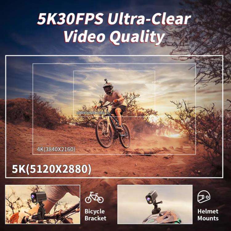 5K Action Camera WiFi Sport DV Riding Bicycle Drive Recorder With Led Light EIS Anti-shake(Black)
