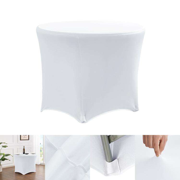 Simple Modern Stretch Round Table Cover Hotel Wedding Banquet Four Corners Large Round Table Cove...