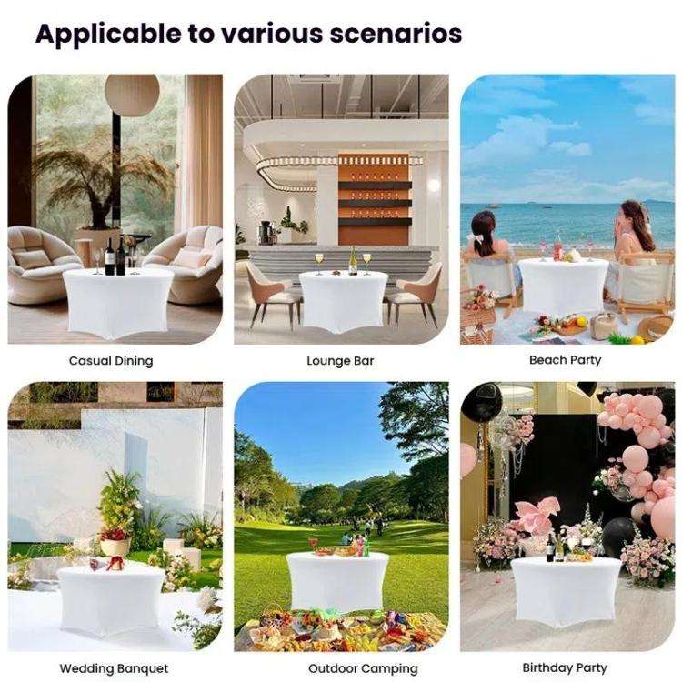 Simple Modern Stretch Round Table Cover Hotel Wedding Banquet Four Corners Large Round Table Cove...