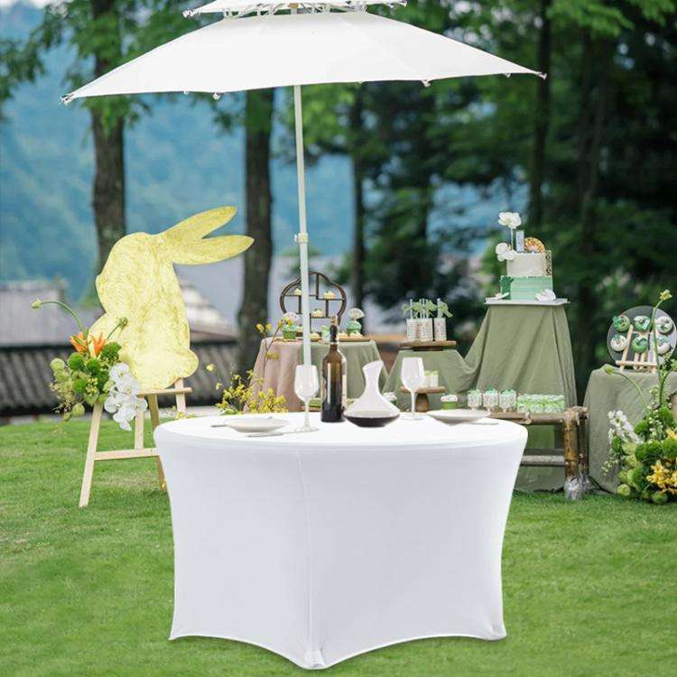 Simple Modern Stretch Round Table Cover Hotel Wedding Banquet Four Corners Large Round Table Cove...