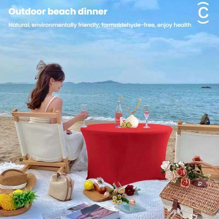 Simple Modern Stretch Round Table Cover Hotel Wedding Banquet Four Corners Large Round Table Cove...