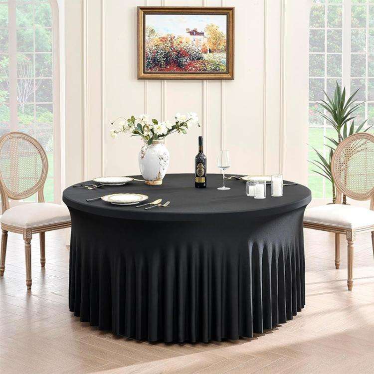 5FT Polyester Elastic Tablecloth Cover Wedding Banquet Party Decoration Round Table Skirt Office ...