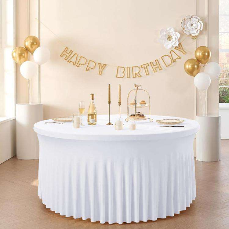 6FT Polyester Elastic Tablecloth Cover Wedding Banquet Party Decoration Round Table Skirt Office ...