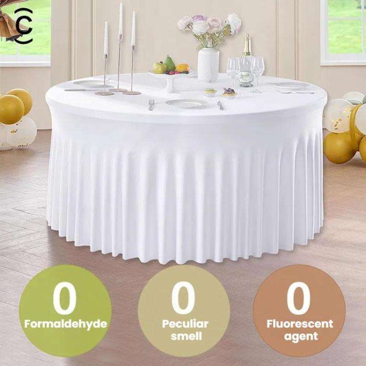 5FT Polyester Elastic Tablecloth Cover Wedding Banquet Party Decoration Round Table Skirt Office ...