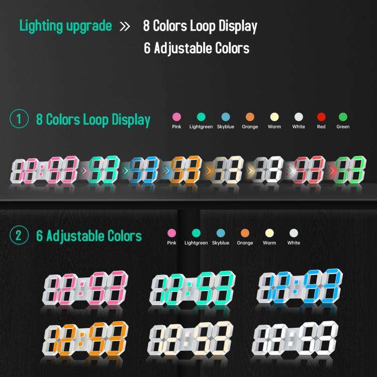 APP Remote Control 3D Led Wall Digital Color Clock Alarm /Date/Temp Display Wall & Table Clock 22...