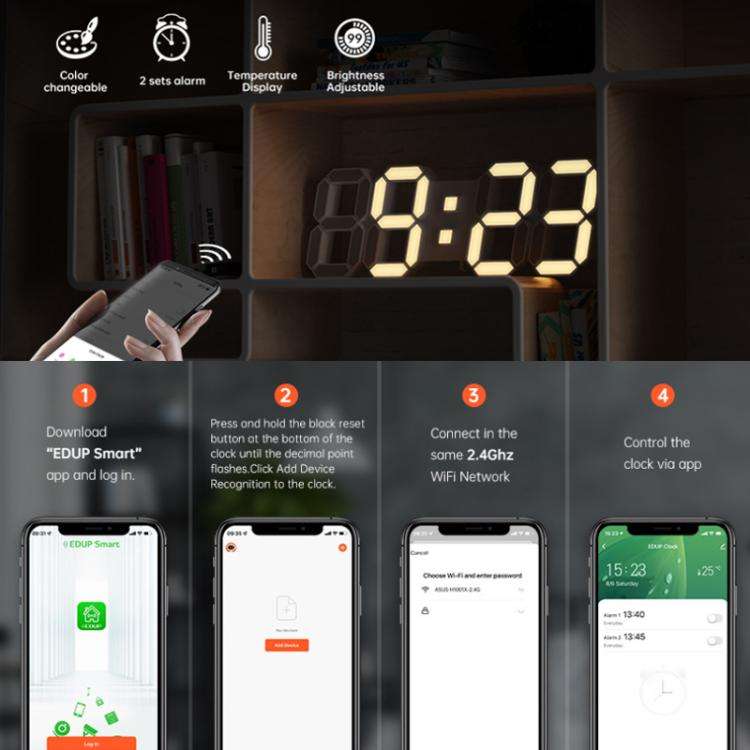 APP Remote Control 3D Led Wall Digital Color Clock Alarm /Date/Temp Display Wall & Table Clock 22...
