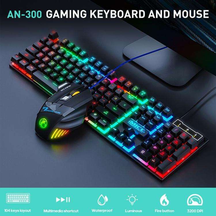 iMICE AN-300 English Floating Keycaps Rainbow Backlight Wired Keyboard Mouse Set