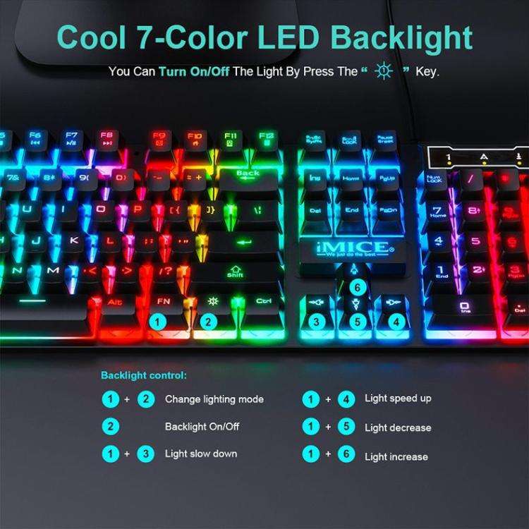 iMICE AN-300 English Floating Keycaps Rainbow Backlight Wired Keyboard Mouse Set