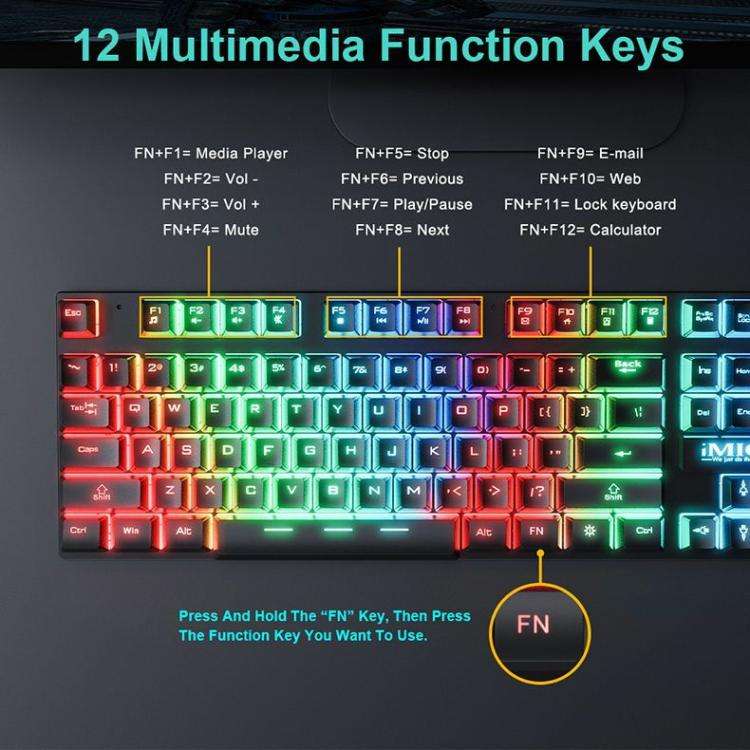 iMICE AN-300 English Floating Keycaps Rainbow Backlight Wired Keyboard Mouse Set