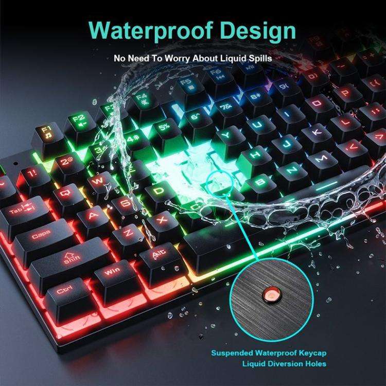iMICE AN-300 English Floating Keycaps Rainbow Backlight Wired Keyboard Mouse Set