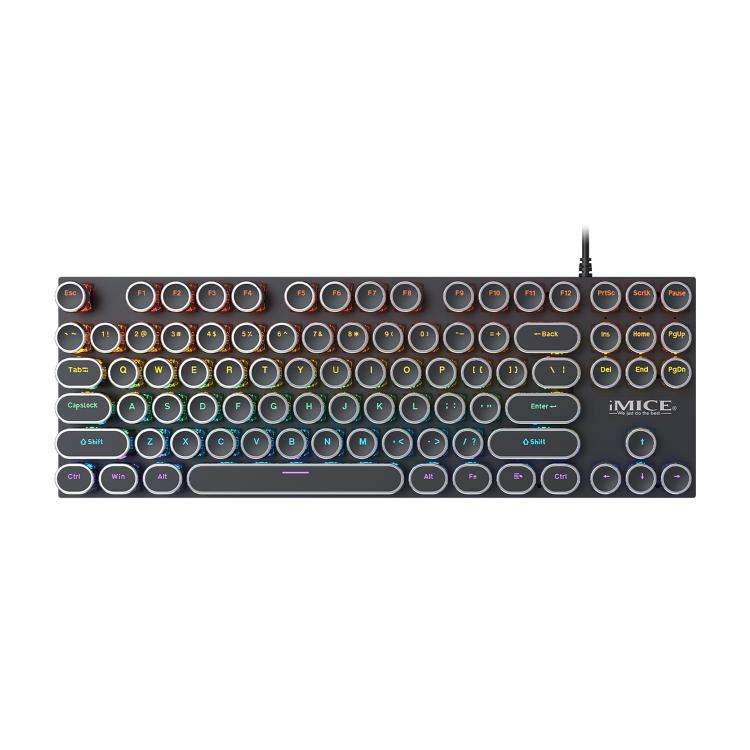 iMICE GK-800 87 Keys USB Wired RGB Round Keycap Mechanical Keyboard(Black)