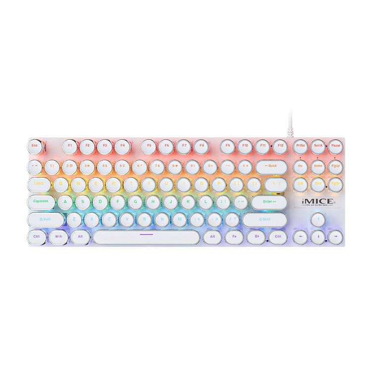 iMICE GK-800 87 Keys USB Wired RGB Round Keycap Mechanical Keyboard(White)