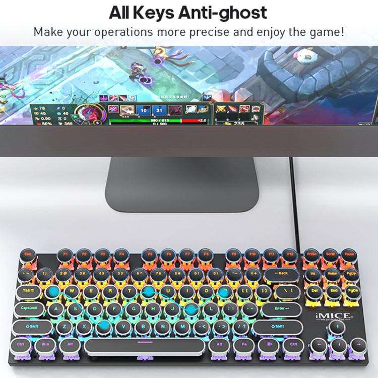 iMICE GK-800 87 Keys USB Wired RGB Round Keycap Mechanical Keyboard(Black)