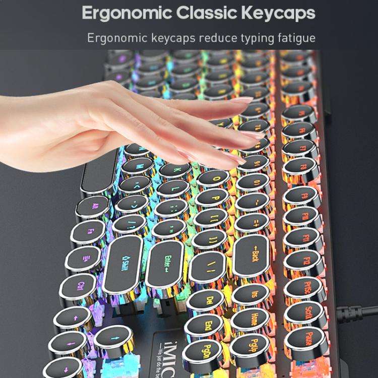 iMICE GK-800 87 Keys USB Wired RGB Round Keycap Mechanical Keyboard(Black)