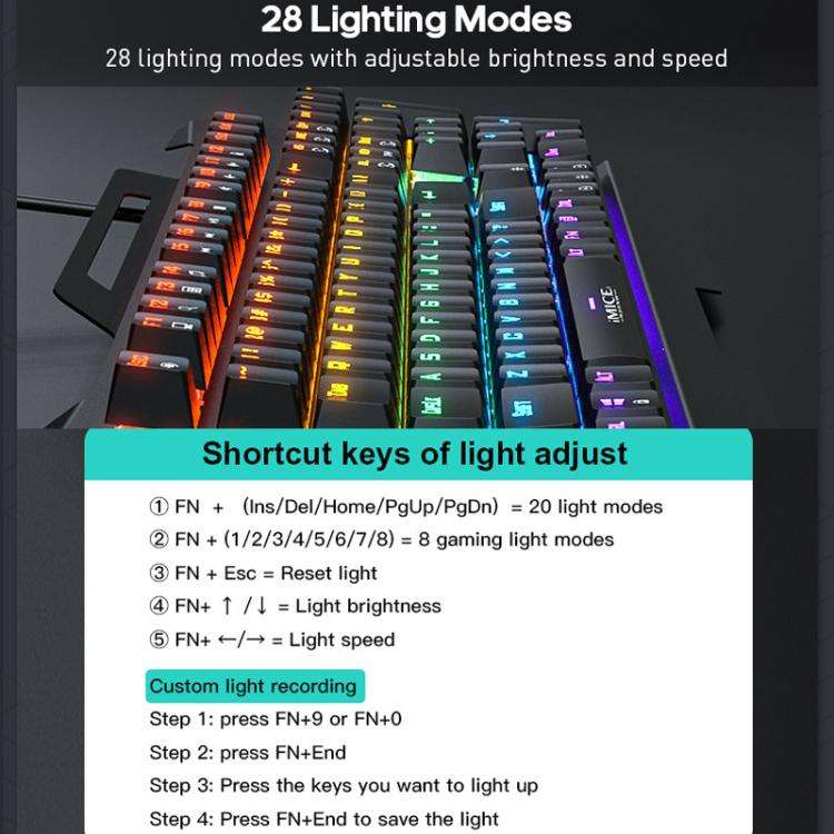 iMICE GK-400 English USB Wired RGB Mechanical Metal Gaming Keyboard