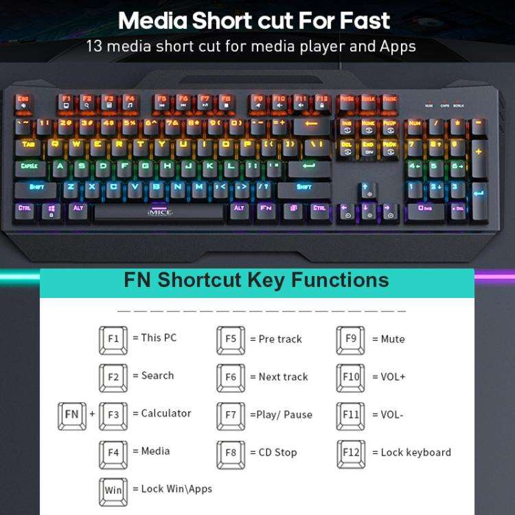 iMICE GK-400 English USB Wired RGB Mechanical Metal Gaming Keyboard