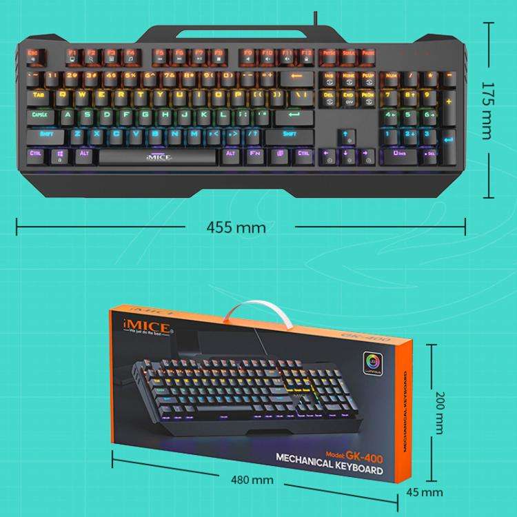 iMICE GK-400 English USB Wired RGB Mechanical Metal Gaming Keyboard