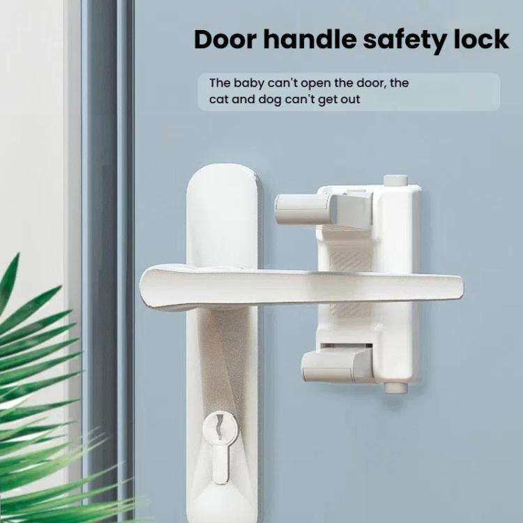 Anti-open Door Child Security Lock Baby Anti-theft Door Latch Anti-cat Dog Doorknob Lock(White Gray)