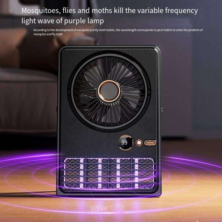 2-in-1 Household Electric Fan Mosquito Killer Lamp LED Digita lDesktop Fan, Color: 3000mAh Black