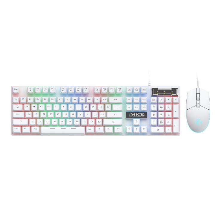 iMICE AN-350 Suspended Keycaps Mechanical Feeling Glowing Wired Gaming Keyboard and Mouse Set(White)
