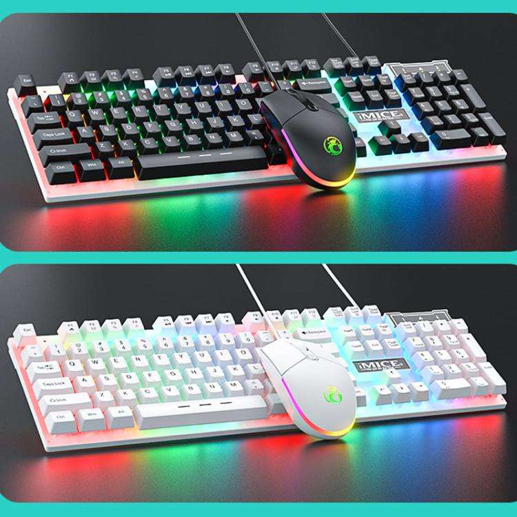 iMICE AN-350 Suspended Keycaps Mechanical Feeling Glowing Wired Gaming Keyboard and Mouse Set(White)