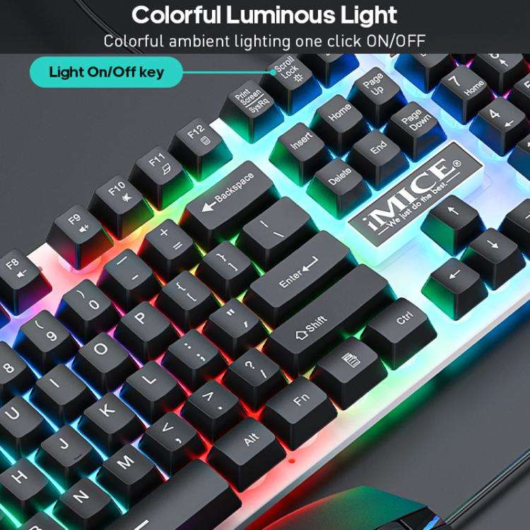 iMICE AN-350 Suspended Keycaps Mechanical Feeling Glowing Wired Gaming Keyboard and Mouse Set(White)