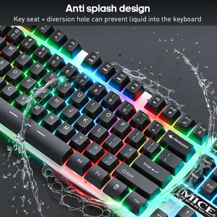 iMICE AN-350 Suspended Keycaps Mechanical Feeling Glowing Wired Gaming Keyboard and Mouse Set(Black)