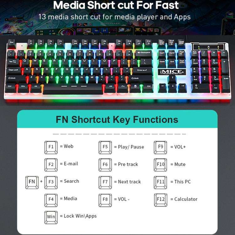 iMICE AN-350 Suspended Keycaps Mechanical Feeling Glowing Wired Gaming Keyboard and Mouse Set(Black)