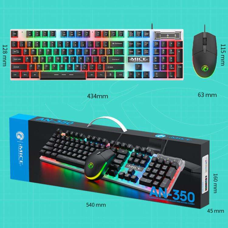 iMICE AN-350 Suspended Keycaps Mechanical Feeling Glowing Wired Gaming Keyboard and Mouse Set(Black)