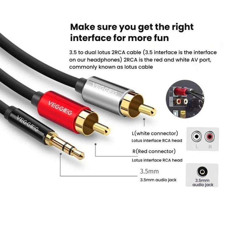 VEGGIEG 3.5mm 3.5 To 2RCA Audio Cable Cell Phone Computer Speaker Connection Cable, Length: 10m