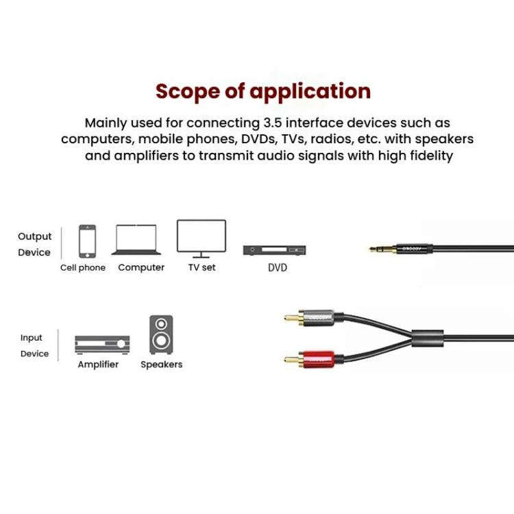 VEGGIEG 3.5mm 3.5 To 2RCA Audio Cable Cell Phone Computer Speaker Connection Cable, Length: 3m