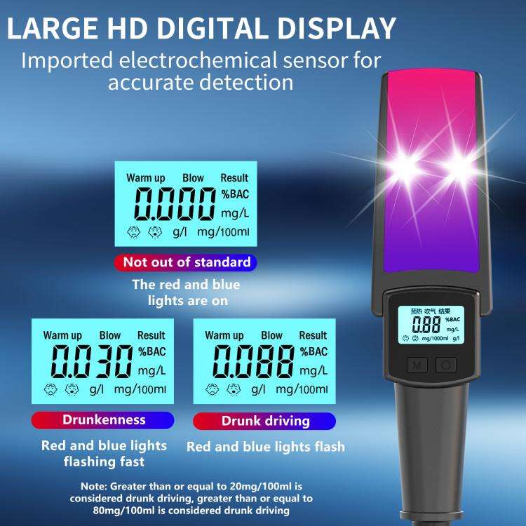 HD Digital Display Blow-type Alcohol Tester with Flashing Emergency Light(803)