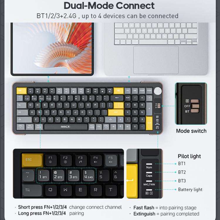 IMICE AN-800 Wireless Bluetooth Dual Mode Scissor Foot Structure Silent Keyboard(White)