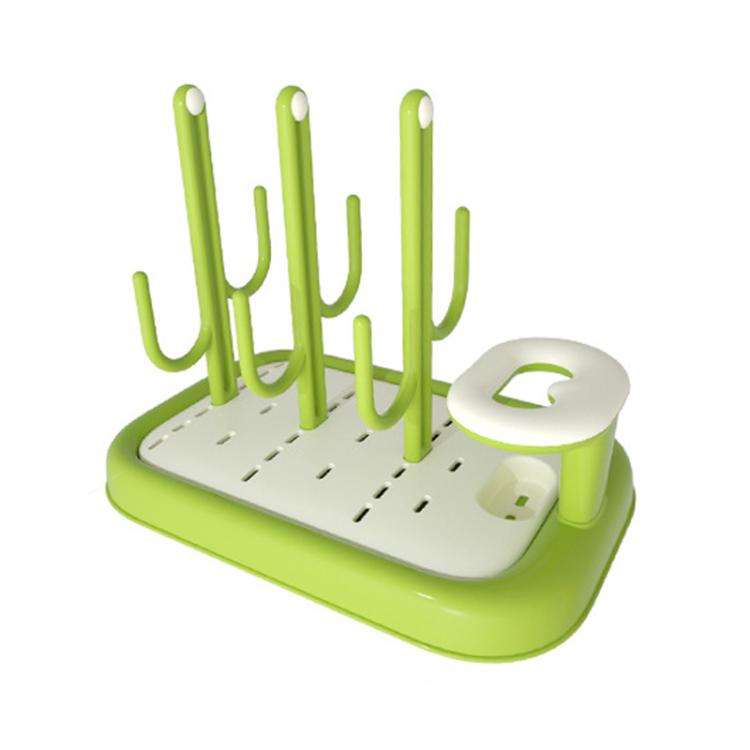 Baby Bottle Drying Rack Drain Drying Rack Insertable Bottle Brush Nipple Brush Storage Holder(Green)