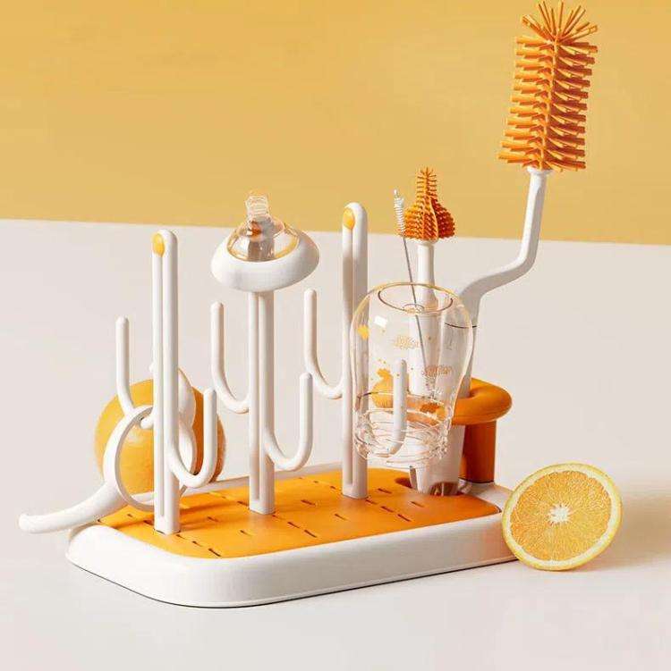 Baby Bottle Drying Rack Drain Drying Rack Insertable Bottle Brush Nipple Brush Storage Holder(Ora...