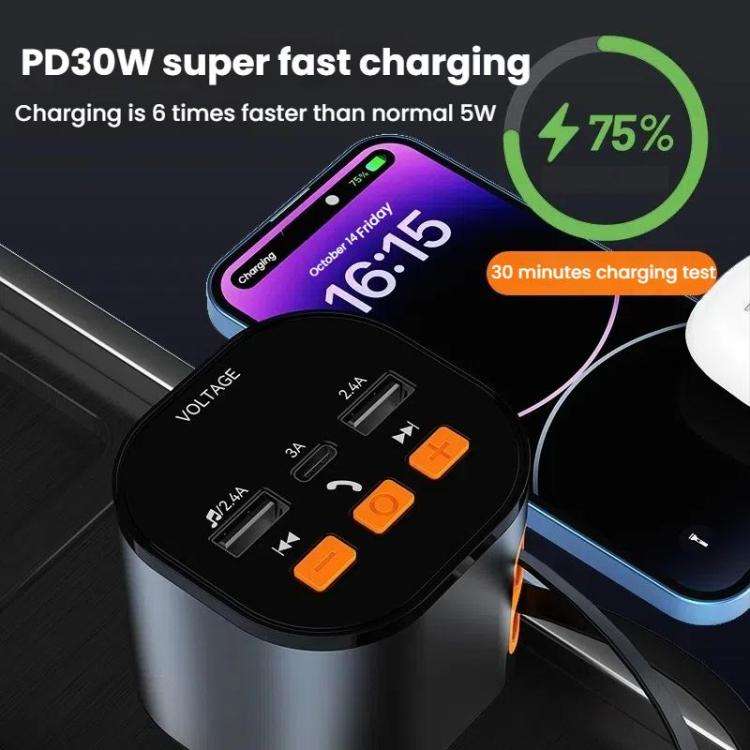 Multifunctional PD Bluetooth-Compatible USB Cigarette Lighter Car Fast Charging(8 Pin+TYPE-C)