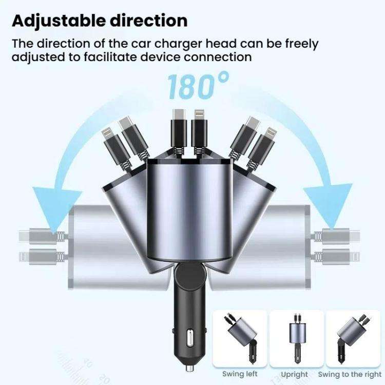 100W Metal Car Retractable Cable Cigarette Lighter Charger, Specification: TYPE-C+TYPE-C (PD+QC)