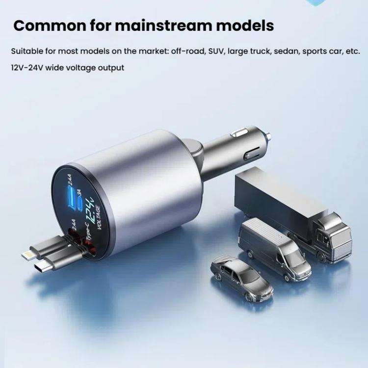 100W Metal Car Retractable Cable Cigarette Lighter Charger, Specification: TYPE-C+TYPE-C (PD+QC)