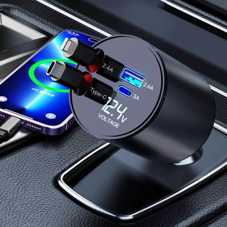 100W Metal Car Retractable Cable Cigarette Lighter Charger, Specification: TYPE-C+TYPE-C (PD+QC)