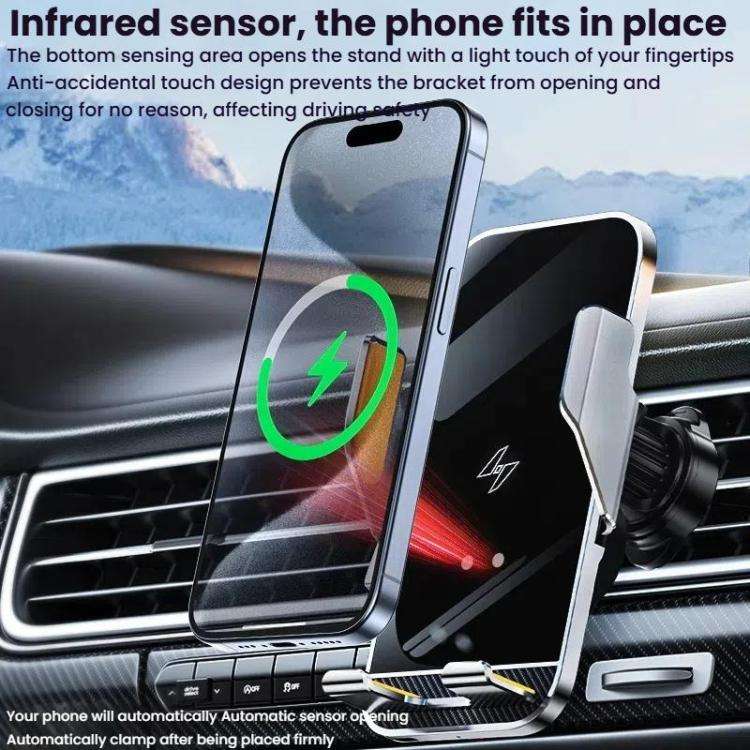 Car Air Outlet Wireless Charging Infrared Automatic Opening Closing Bracket(Gray)