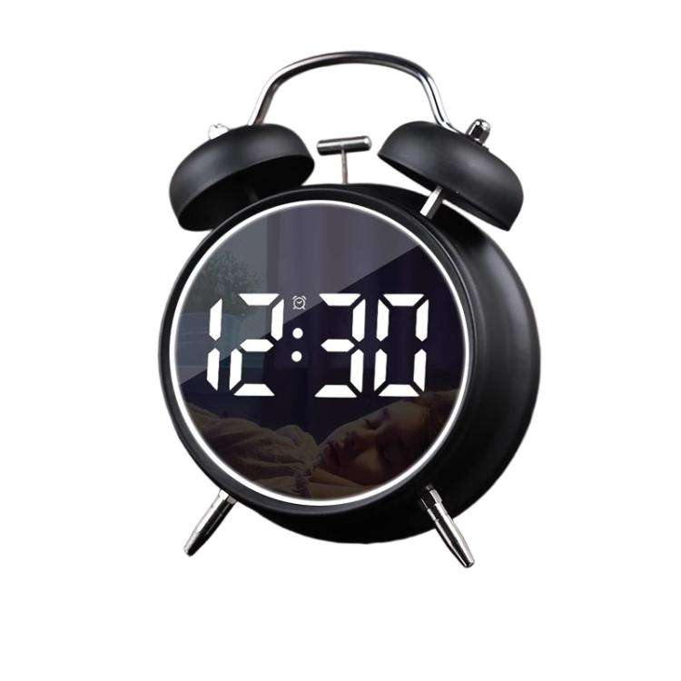 12/24H LED Screen Alarm Clock Loud Metal Clock With Night Light Plug-In Children Clock(Black)