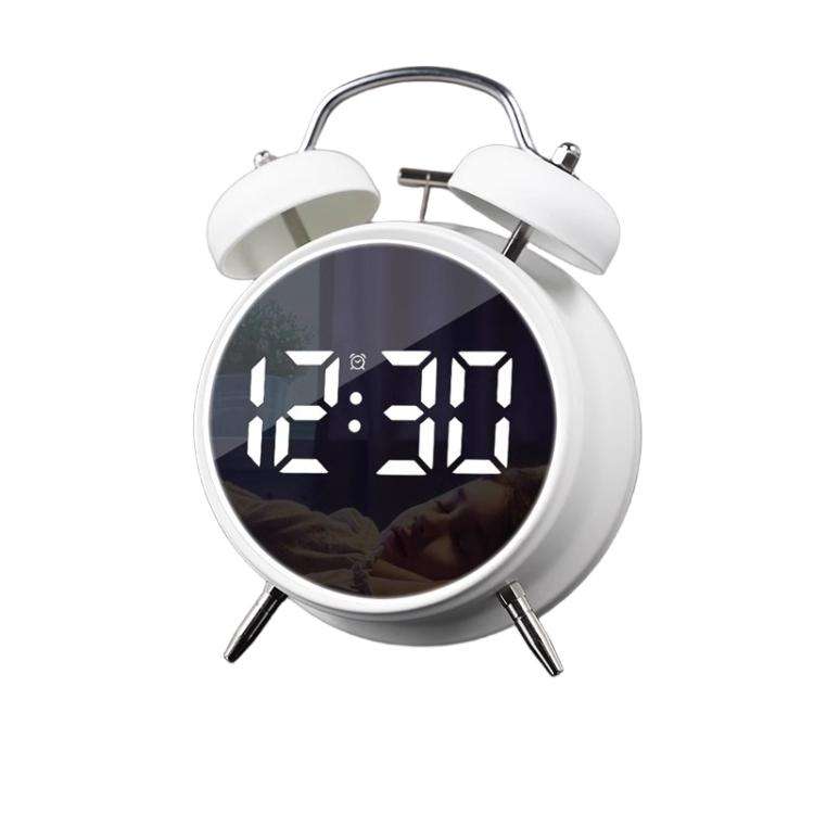 12/24H LED Screen Alarm Clock Loud Metal Clock With Night Light Plug-In Children Clock(White)