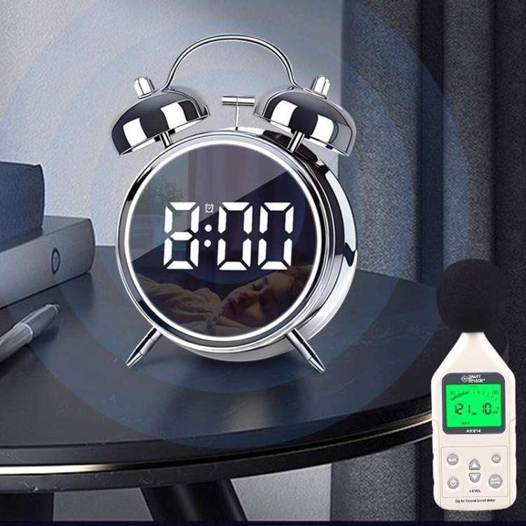 12/24H LED Screen Alarm Clock Loud Metal Clock With Night Light Plug-In Children Clock(White)