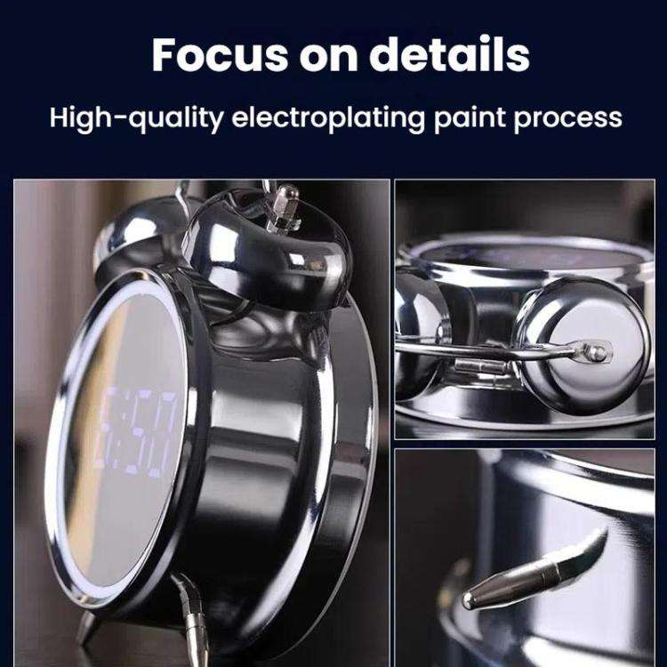 12/24H LED Screen Alarm Clock Loud Metal Clock With Night Light Plug-In Children Clock(White)